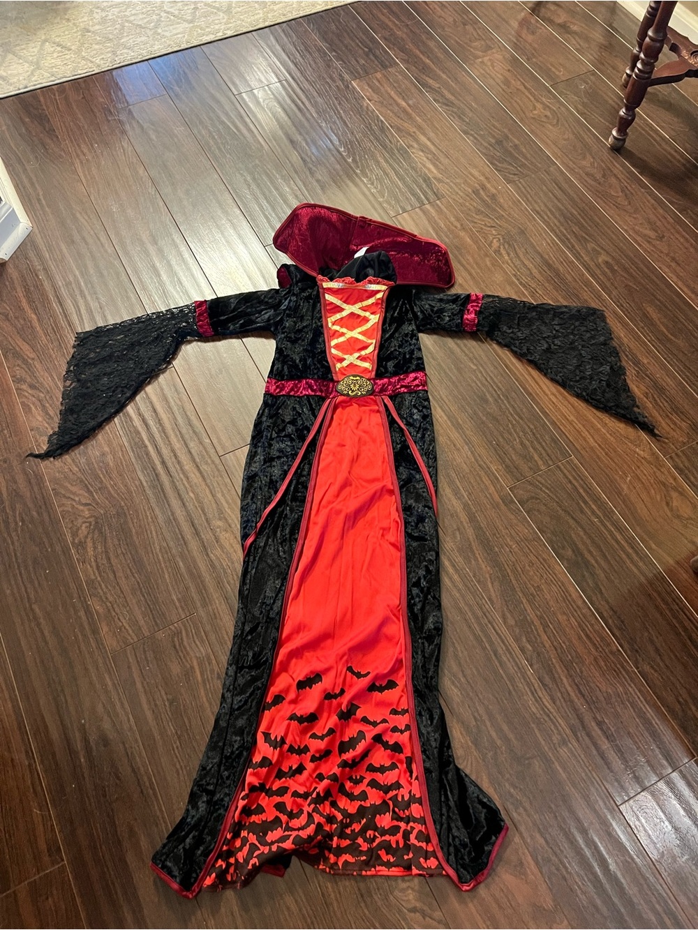 Girls Black and Red Vampire Dress Costume with Hood